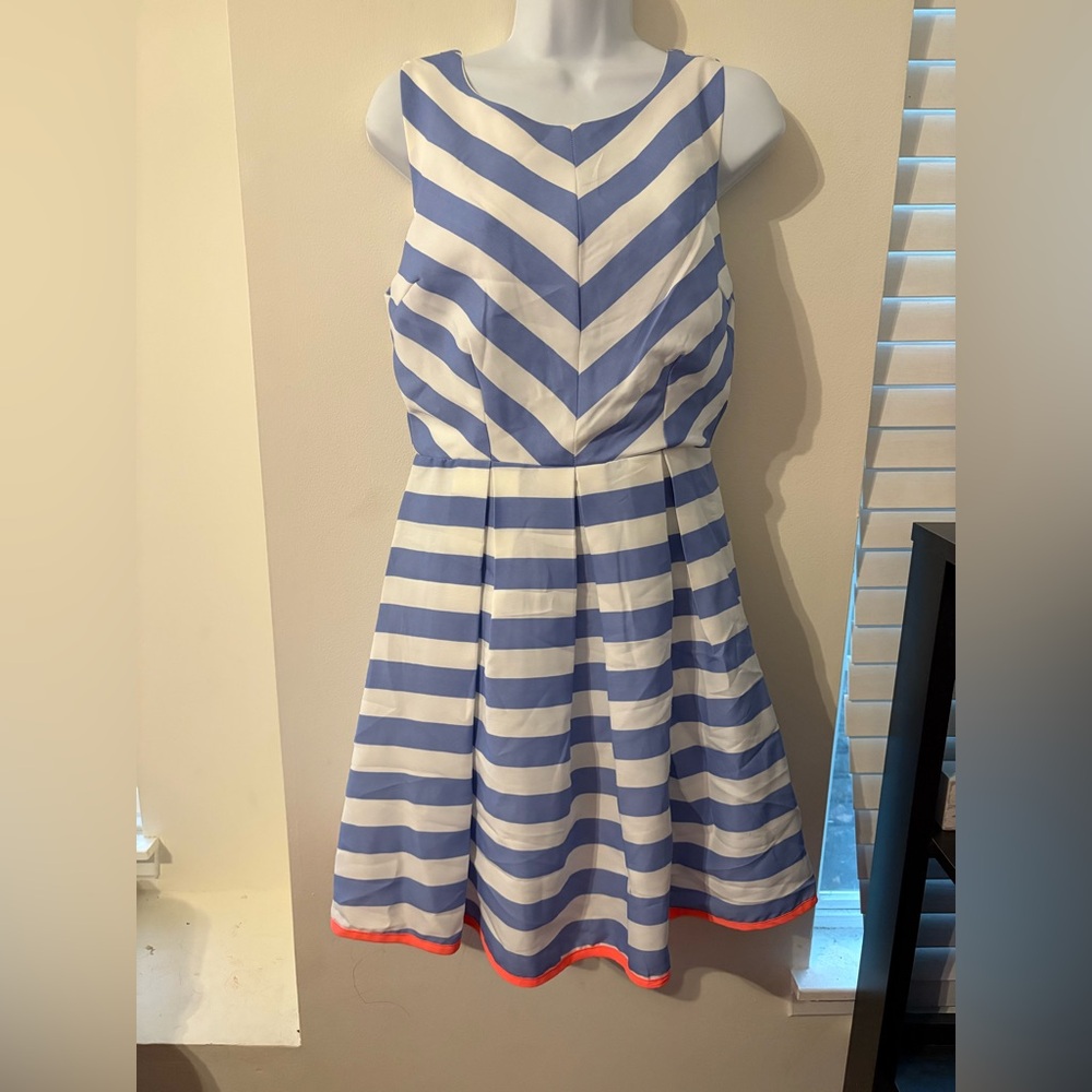 Posh Blue and White Striped V-Neck Dress